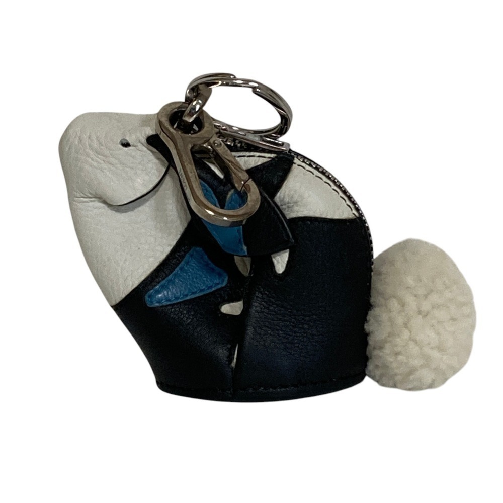 LOEWE Leather Bunny Charm Rabbit Wallet/Coin Case, Black/White, Women's